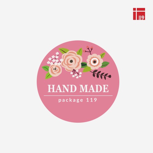 소량 주문제작 / 스티커 원형 HANDE MADE 핑크 100매